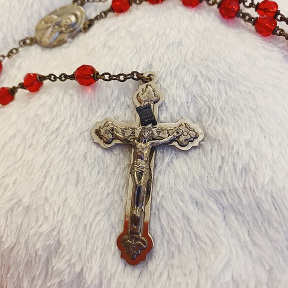 SOLD Antique Vampire Red Glass Rosary - Picture 7 of 8